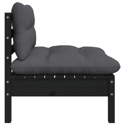 vidaXL 2-Sitzer-Gartensofa mit Kissen Schwarz Massivholz Kiefer