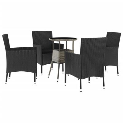 vidaXL 5-tlg. Garten-Bistro-Set mit Kissen Schwarz Poly Rattan