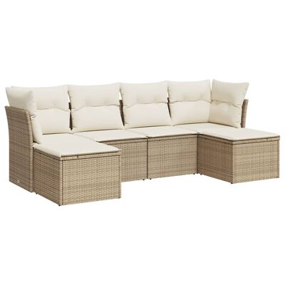 vidaXL 6-tlg. Garten-Sofagarnitur mit Kissen Beige Poly Rattan