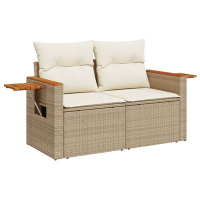 vidaXL 8-tlg. Garten-Sofagarnitur mit Kissen Beige Poly Rattan