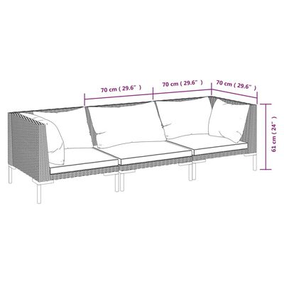 vidaXL 3-tlg. Garten-Lounge-Set mit Kissen Poly Rattan Dunkelgrau