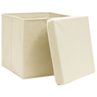 vidaXL Aufbewahrungsboxen mit Deckel 4 Stk. Creme 32x32x32 cm Stoff