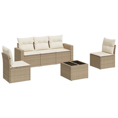 vidaXL 6-tlg. Garten-Sofagarnitur mit Kissen Beige Poly Rattan