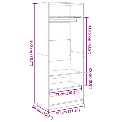 vidaXL Kleiderschrank Räuchereiche 80x50x200 cm Holzwerkstoffs