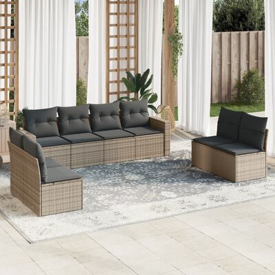 vidaXL 8-tlg. Garten-Sofagarnitur mit Kissen Grau Poly Rattan