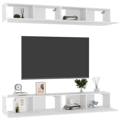vidaXL TV-Schränke 4 Stk. Hochglanz-Weiß 100x30x30 cm Holzwerkstoff