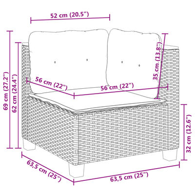 vidaXL 7-tlg. Garten-Sofagarnitur mit Kissen Grau Poly Rattan