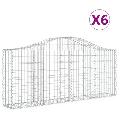 vidaXL Gabionen mit Hochbogen 6 Stk. 200x30x80/100 cm Verzinktes Eisen