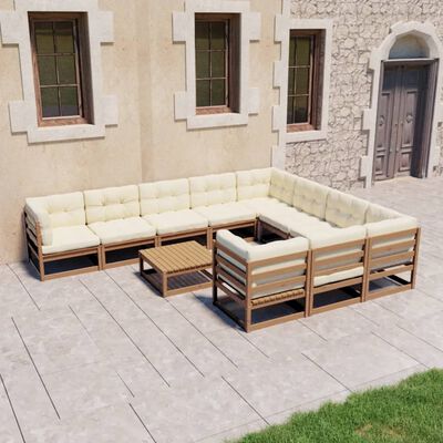 vidaXL 11-tlg. Garten-Lounge-Set mit Kissen Honigbraun Massivholz