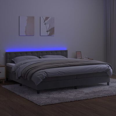 vidaXL Boxspringbett mit Matratze & LED Hellgrau 200x200 cm Samt