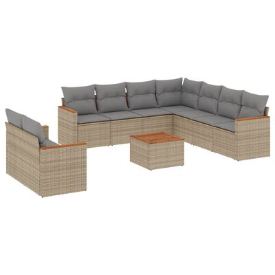 vidaXL 10-tlg. Garten-Sofagarnitur mit Kissen Beige Poly Rattan