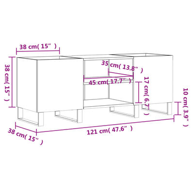 vidaXL Plattenschrank Betongrau 121x38x48 cm Holzwerkstoff