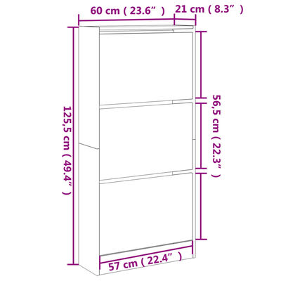 vidaXL Schuhschrank Sonoma-Eiche 60x21x125,5 cm Holzwerkstoff