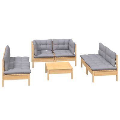 vidaXL 7-tlg. Garten-Lounge-Set mit Grauen Kissen Kiefer Massivholz