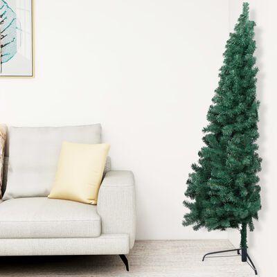 vidaXL Künstlicher Halb-Weihnachtsbaum Beleuchtung Kugeln Grün 150 cm