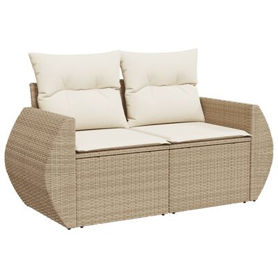 vidaXL 7-tlg. Garten-Sofagarnitur mit Kissen Beige Poly Rattan