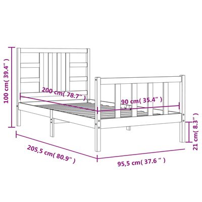 vidaXL Massivholzbett mit Kopfteil Weiß 90x200 cm