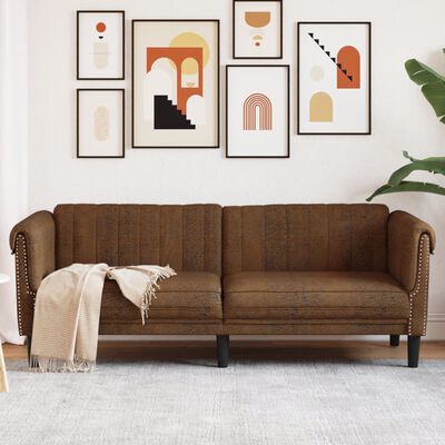 vidaXL 3-Sitzer Sofa Braun Kunstleder Wildleder-Optik