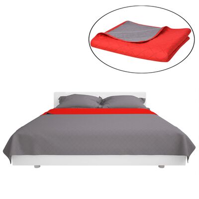 vidaXL Zweiseitige Tagesdecke Gesteppt Rot und Grau 170x210 cm