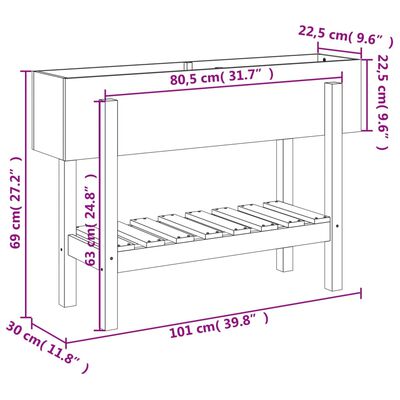 vidaXL Hochbeet Grau 101x30x69 cm Massivholz Kiefer