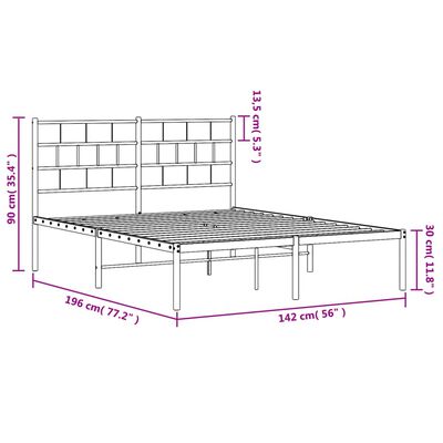 vidaXL Bettgestell mit Kopfteil Metall Weiß 135x190 cm