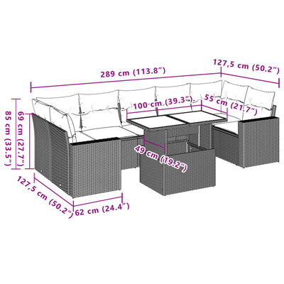 vidaXL 8-tlg. Garten-Sofagarnitur mit Kissen Schwarz Poly Rattan