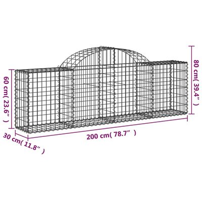 vidaXL Gabionen mit Hochbogen 10 Stk. 200x30x60/80 cm Verzinktes Eisen