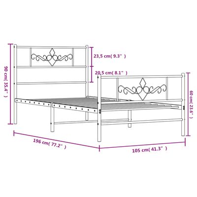 vidaXL Bettgestell mit Kopf- und Fußteil Metall Schwarz 100x190 cm