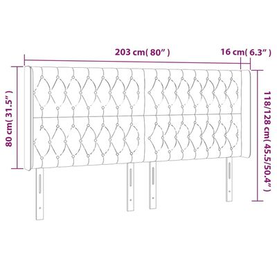 vidaXL LED Kopfteil Hellgrau 203x16x118/128 cm Samt