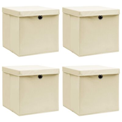 vidaXL Aufbewahrungsboxen mit Deckel 4 Stk. Creme 32x32x32 cm Stoff