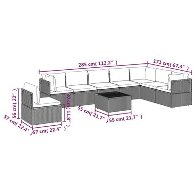 vidaXL 9-tlg. Garten-Lounge-Set mit Kissen Grau Poly Rattan