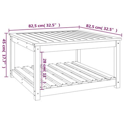 vidaXL Gartentisch Weiß 82,5x82,5x45 cm Massivholz Kiefer