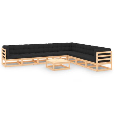 vidaXL 9-tlg. Garten-Lounge-Set mit Kissen Massivholz Kiefer