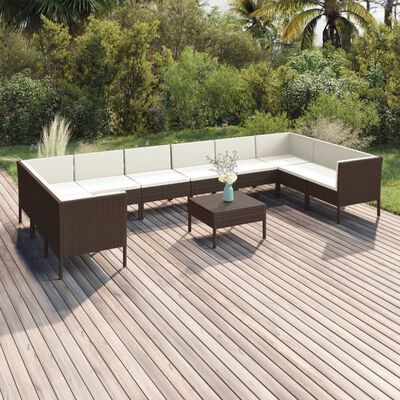 vidaXL 11-tlg. Garten-Lounge-Set mit Auflagen Poly Rattan Braun