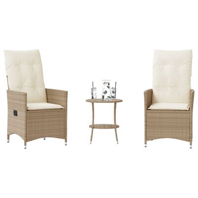 vidaXL 3-tlg. Bistro-Set mit Kissen Beige Poly Rattan