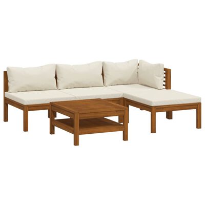 vidaXL 5-tlg. Garten-Lounge-Set mit Creme Kissen Massivholz Akazie