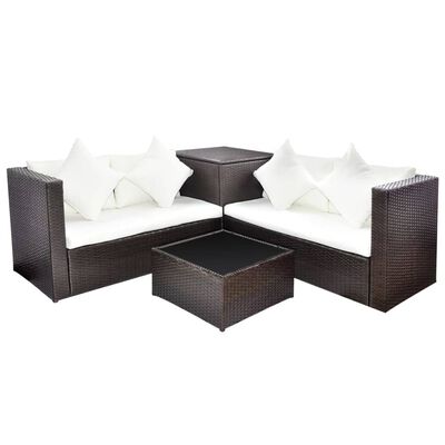 vidaXL 4-tlg. Garten-Lounge-Set mit Auflagen Poly Rattan Braun