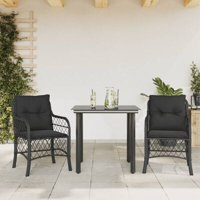 vidaXL 3-tlg. Bistro-Set mit Kissen Schwarz Poly Rattan