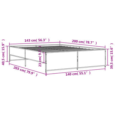 vidaXL Bettgestell Räuchereiche 140x200 cm Holzwerkstoff und Metall