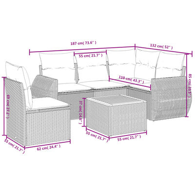 vidaXL 6-tlg. Garten-Sofagarnitur mit Kissen Schwarz Poly Rattan