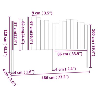 vidaXL Kopfteil Weiß 186x4x110 cm Massivholz Kiefer