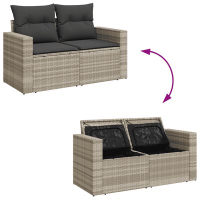 vidaXL 10-tlg. Garten-Sofagarnitur mit Kissen Hellgrau Poly Rattan