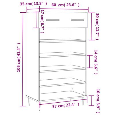 vidaXL Schuhschrank Grau Sonoma 60x35x105 cm Holzwerkstoff