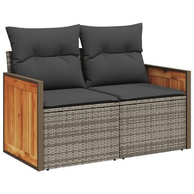 vidaXL 11-tlg. Garten-Sofagarnitur mit Kissen Grau Poly Rattan