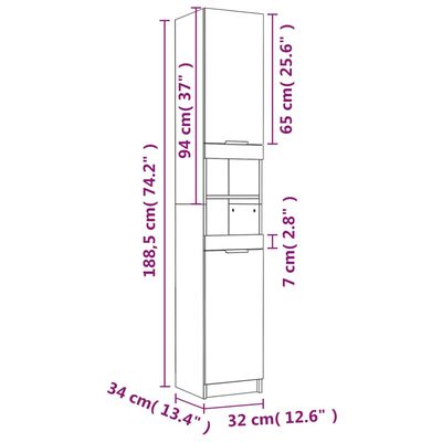 vidaXL Badschrank Sonoma-Eiche 32x34x188,5 cm Holzwerkstoff