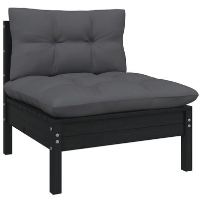 vidaXL 2-Sitzer-Gartensofa mit Kissen Schwarz Massivholz Kiefer