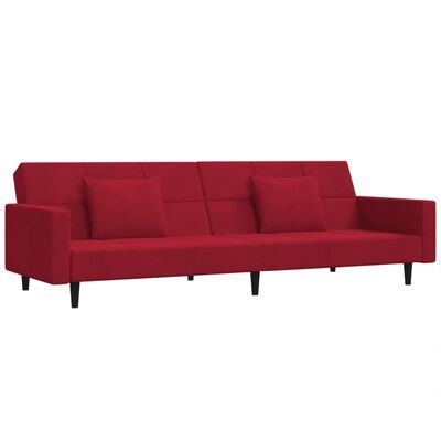 vidaXL Schlafsofa 2-Sitzer mit 2 Kissen Weinrot Samt