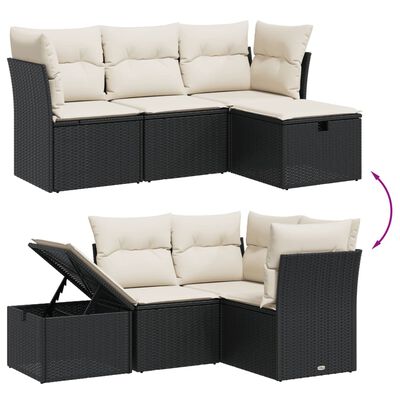 vidaXL 4-tlg. Garten-Sofagarnitur mit Kissen Schwarz Poly Rattan