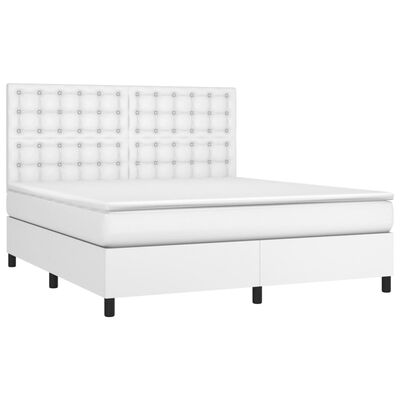 vidaXL Boxspringbett mit Matratze & LED Weiß 180x200 cm Kunstleder