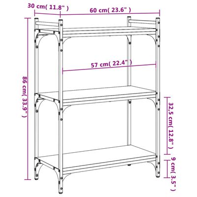 vidaXL Bücherregal 3 Böden Sonoma-Eiche 60x30x86 cm Holzwerkstoff